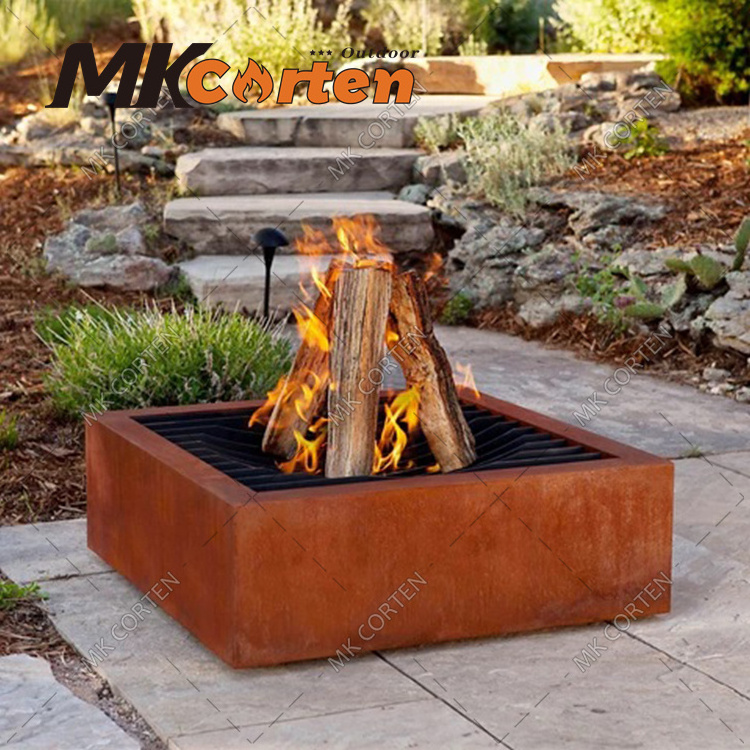 table gas firepit patio square corten steel tabletop outdoor fire pit