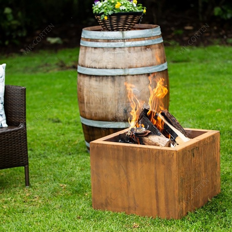 Classic Design Square Fire Pit Wood Burning Outdoor Corten Firepit for Garden Backyard