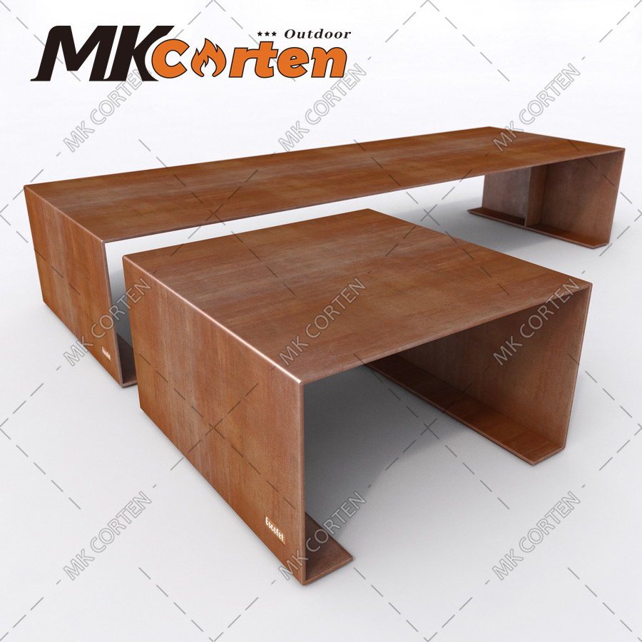 outdoor corten leg bench corten steel bench planter park seat public commercial seating bench outside