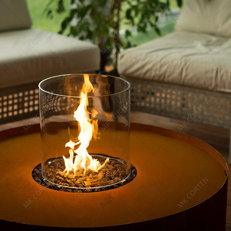 Outdoor Corten Steel Propane Fire Pit Table / Gas Firepit