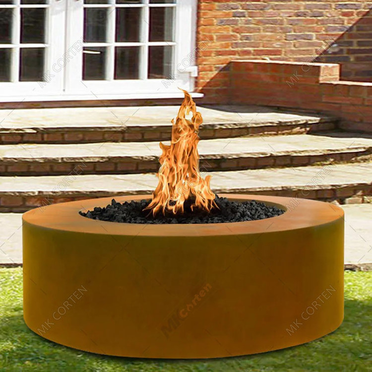 30 round cor-ten steel glass media/lava rock firepit with propane gas fire ring