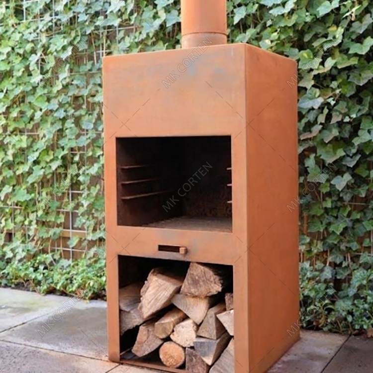 Garden Fireplace Outdoor Brazier Free Standing Custom Corten Steel Fire Place with Chimney