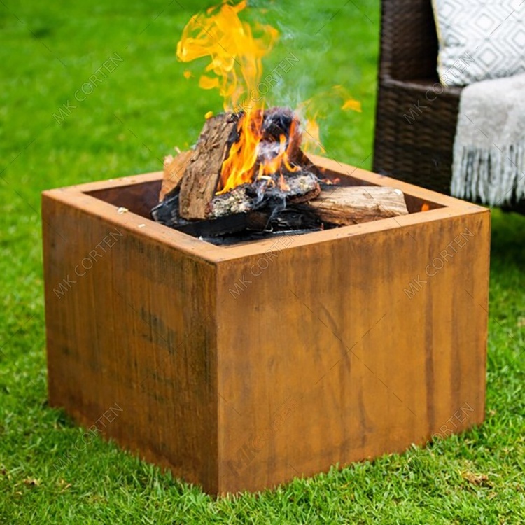 Classic Design Square Fire Pit Wood Burning Outdoor Corten Firepit for Garden Backyard