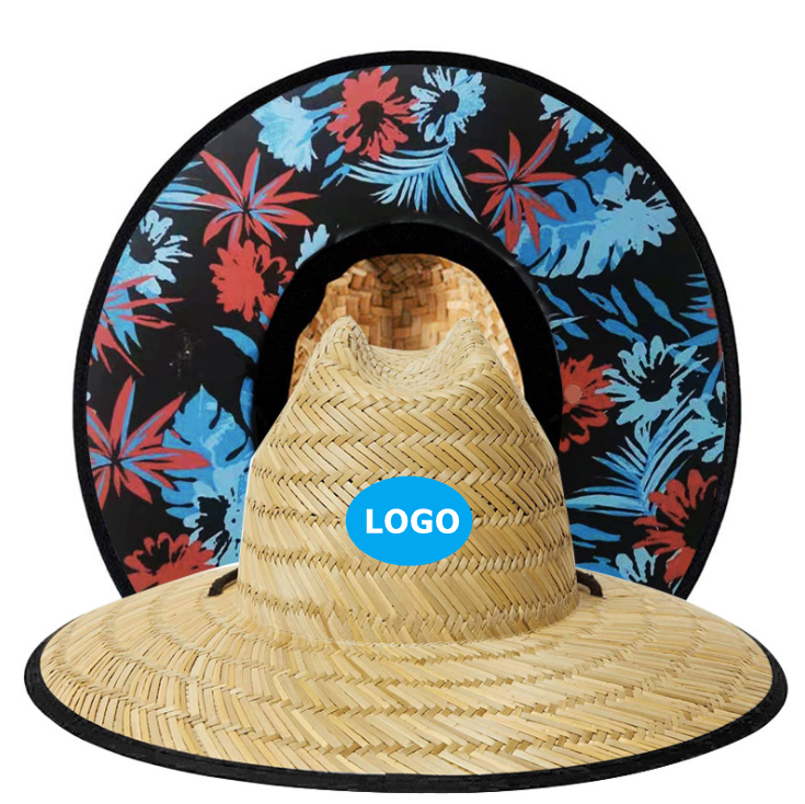 wholesale custom logo summer adult surf beach straw hat natural hollow grass bulk lifeguard straw hat for men and women