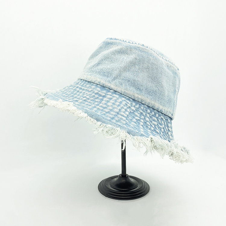 Custom Vintage Denim Bucket Hat Washed Jeans Distressed Bucket Hats