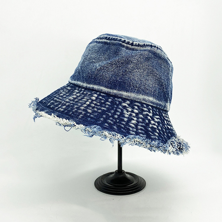 Custom Vintage Denim Bucket Hat Washed Jeans Distressed Bucket Hats