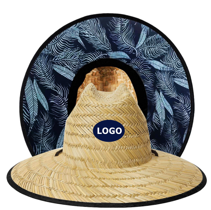 wholesale custom logo summer adult surf beach straw hat natural hollow grass bulk lifeguard straw hat for men and women