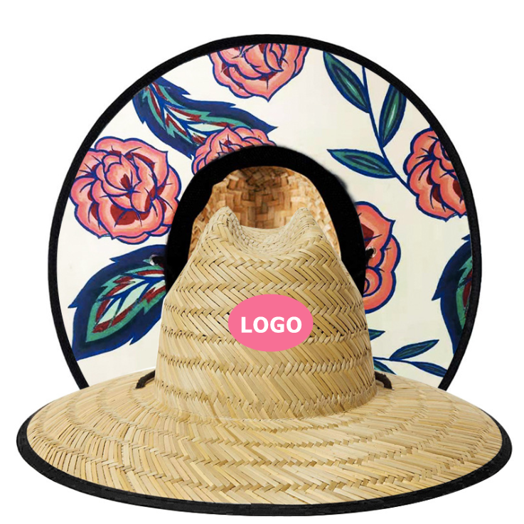 wholesale custom logo summer adult surf beach straw hat natural hollow grass bulk lifeguard straw hat for men and women