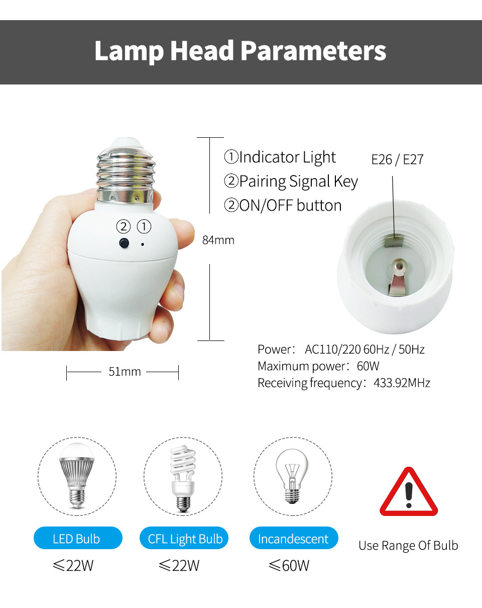 Tuya Smart Life Wifi Smart Light Bulb Socket Adapter E26 E27 Switch Lamp Base Holder Remote Control Light Switch