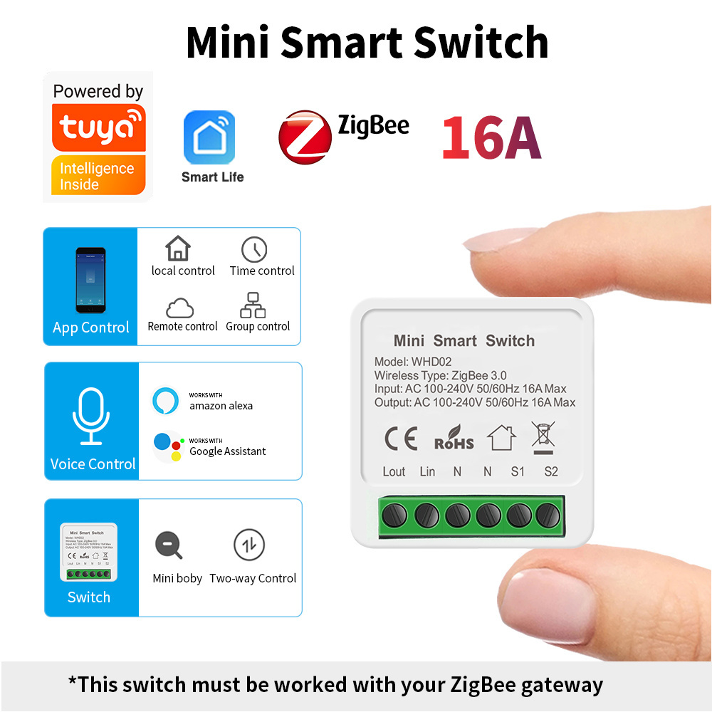 Mincome Home Tuya Zigbee/Wifi Mini Smart Switch 10A/16A Home Switch Timer/Timing Function Voice control with Google Home