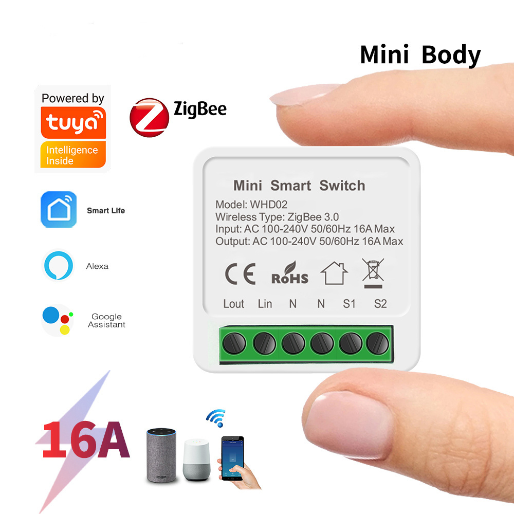 Mincome Home Tuya Zigbee/Wifi Mini Smart Switch 10A/16A Home Switch Timer/Timing Function Voice control with Google Home