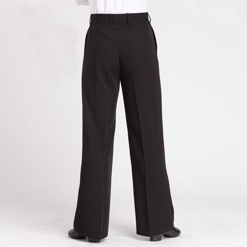 Men Professional Black Straight with Pocket Belt Wide Latin Dance Pants