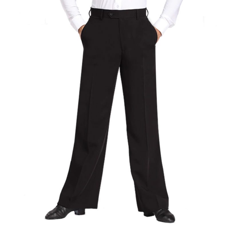 Men Professional Black Straight with Pocket Belt Wide Latin Dance Pants