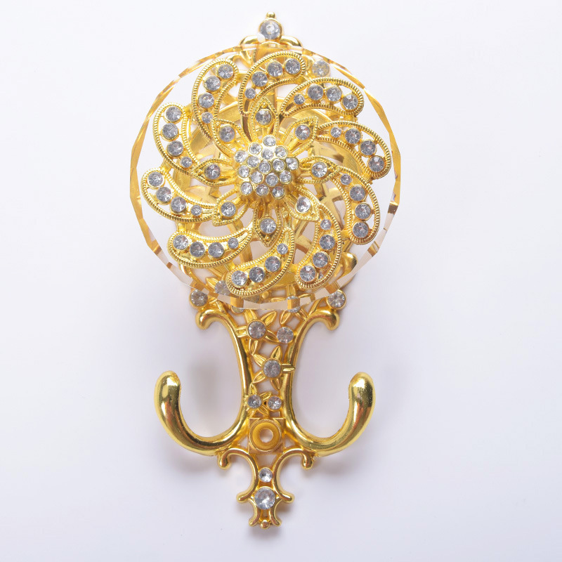 Home Decorative Curtain Accessories Luxurious Window Shower Golden Metal Zinc Alloy Crystal Curtain Tieback Wall Hooks