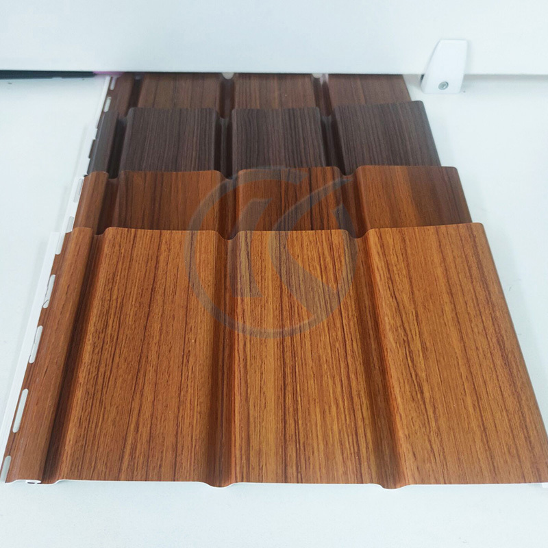 Factory Custom 12inch Waterproof Exterior Air Ventilation Wood Film Perforated PVC Vinyl Soffit Ceiling Panels For Roof