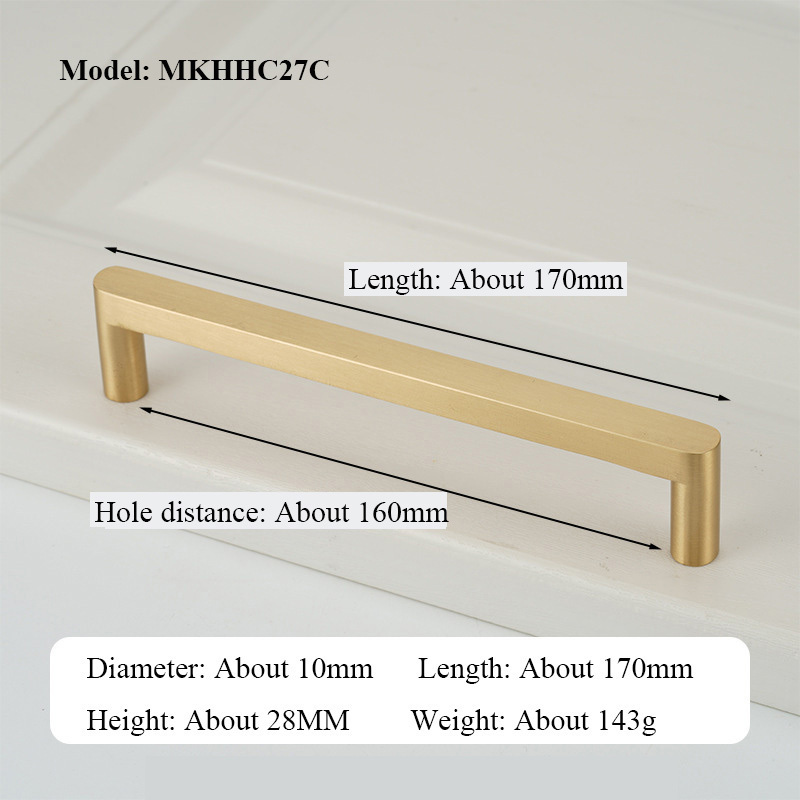 Home Kitchen Nordic Minimalist Brushed Golden Solid Brass Copper Knurled Cabinet Furniture Cupboard Drawer Door Pull Handles