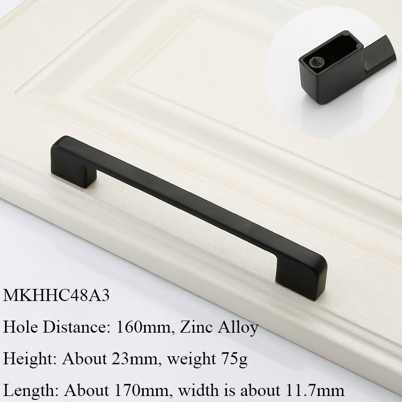 Home Kitchen Nordic Brushed Black Zinc Alloy Cabinet Furniture Cupboard Drawer Door Pull Handles