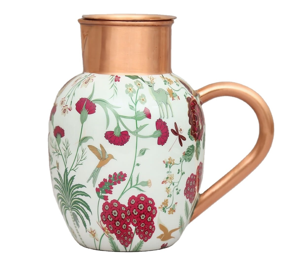 New Enamel Finished Butterfly Design Pure Copper Pitcher For Drinking Purpose In New Style Copper Jug For Home And Kitchen