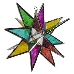 Luxury Best Quality Iron Hanging Multi Colored  Glass Star Lanterns Wedding Hanging Party Background Decorations