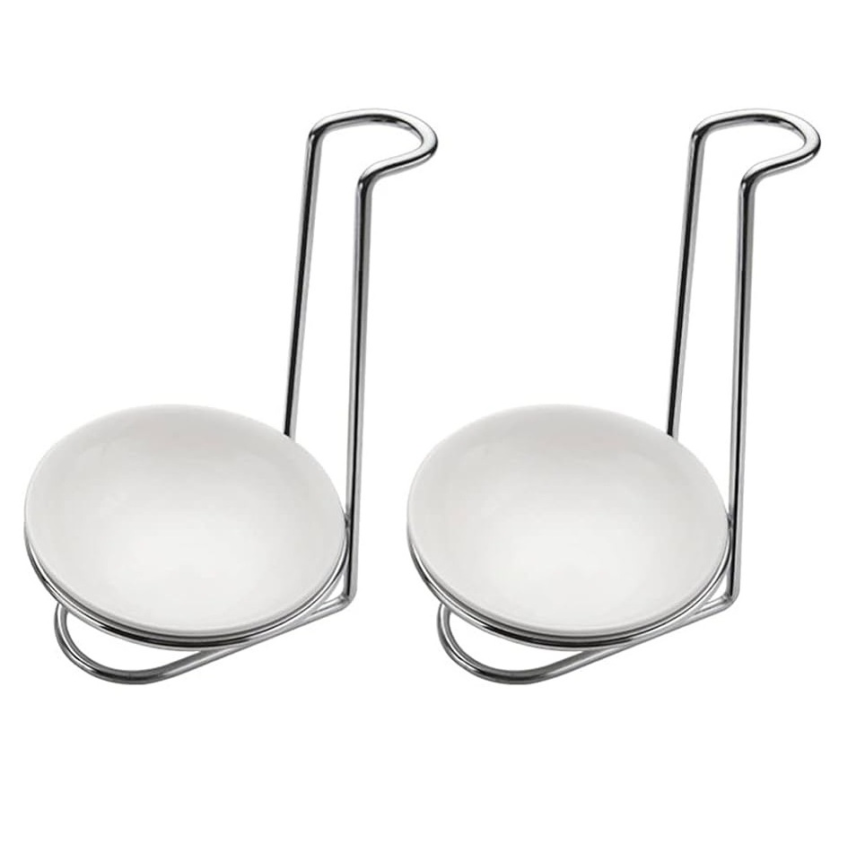 Stainless Steel Double Ladle Holder Metal Spoon Rest Upright Standing Spoon Rest Vertical Saving Soup Ladles Holders