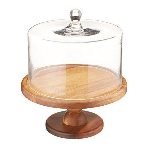 Wedding Birthday Party Design Wooden Cake Stand With Dome Glass Use For Home Hotel Restaurant Anniversary Decor For Luxury Theme