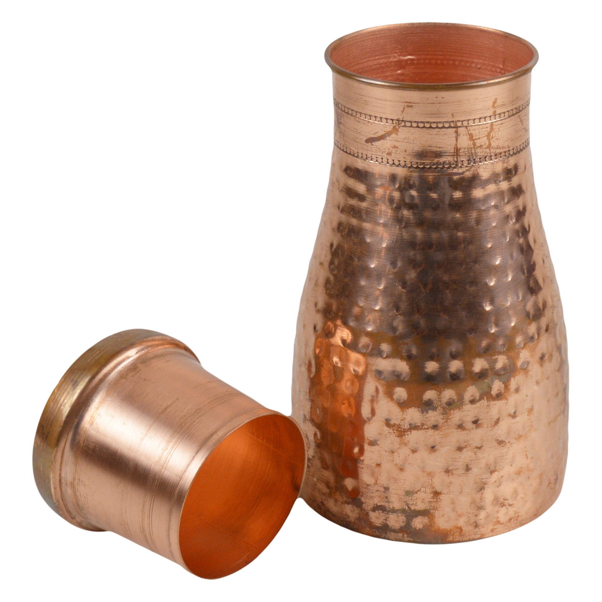 Premium Quality BPA Free Custom logo bedside copper hammered carafe for drinking fresh water at home or office beside