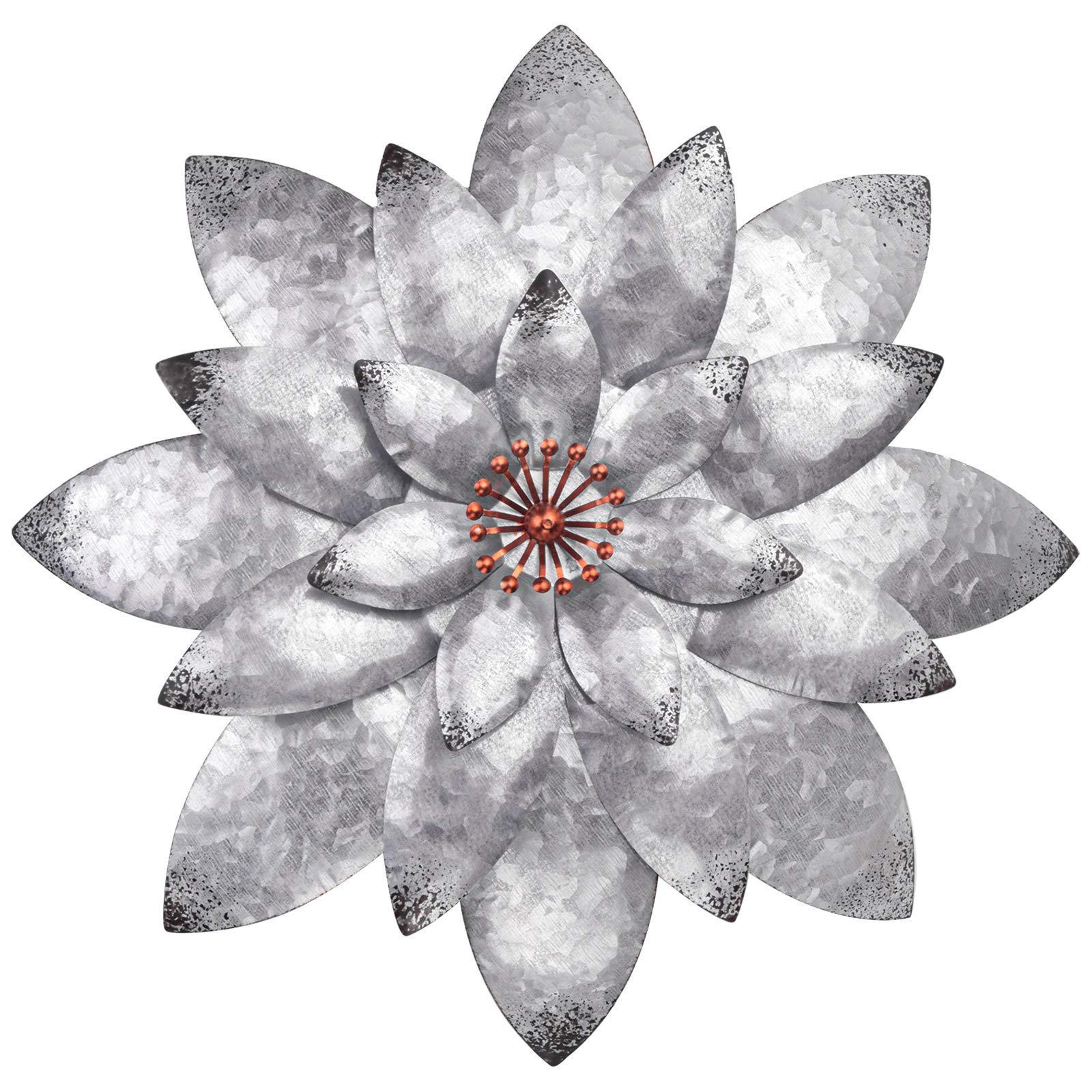 Wall Sculpture Wall Decor Galvanized Metal Layered Flower Outdoor Wall Art Silver Home Accents Decor Office Decor & Accessories