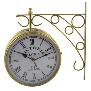 Rounded Iron Metal Cheap Decor Clock Garden Railway Train Station Double Faces Wall Clock Roman Numerals Minimalism Wall Clock