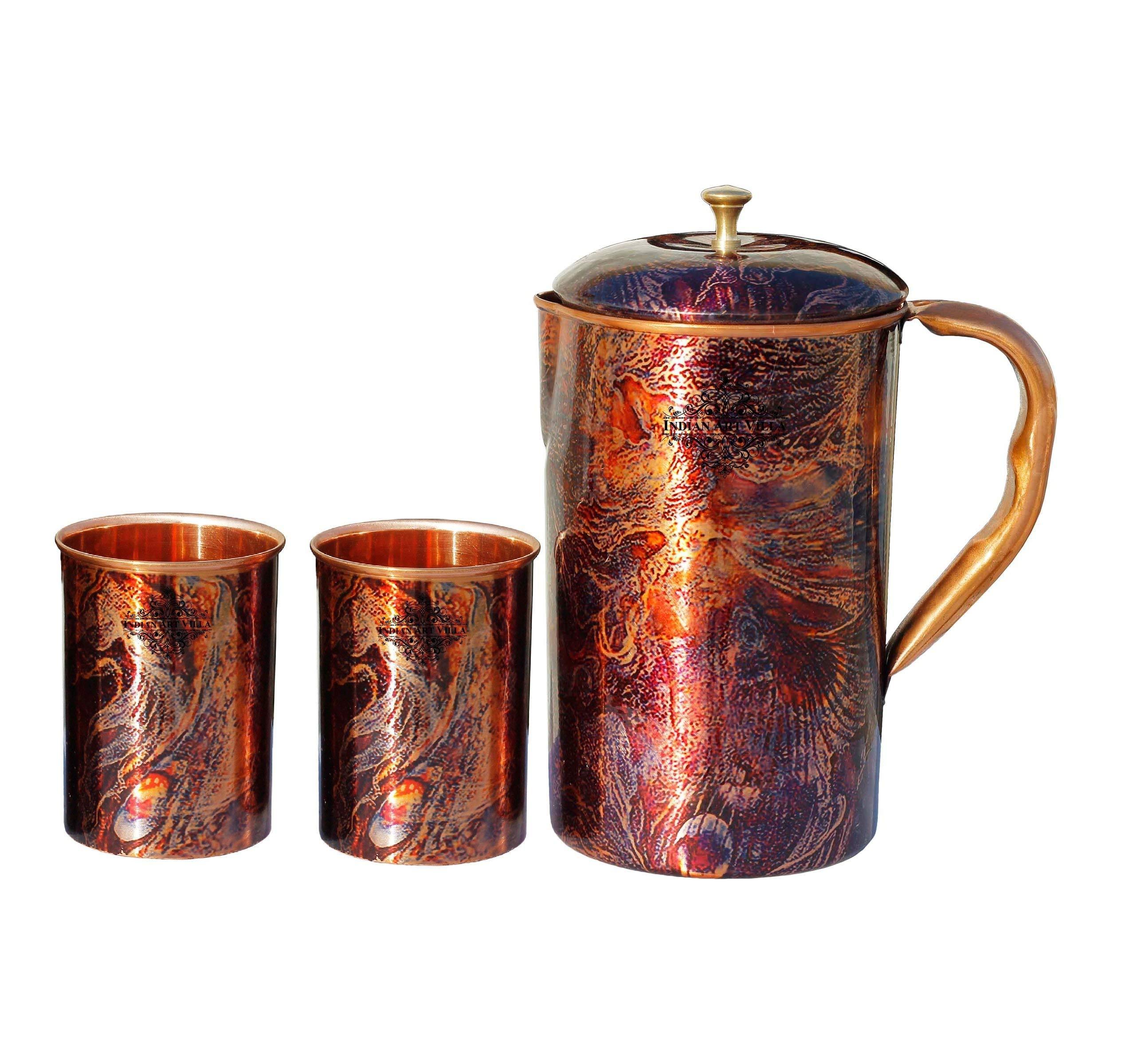 Prime Quality Enamel Printed Jugs With Glass 100% Pure Copper Drinking Jug With Glass Set Printed Copper Glass For Restaurant