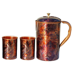 Prime Quality Enamel Printed Jugs With Glass 100% Pure Copper Drinking Jug With Glass Set Printed Copper Glass For Restaurant