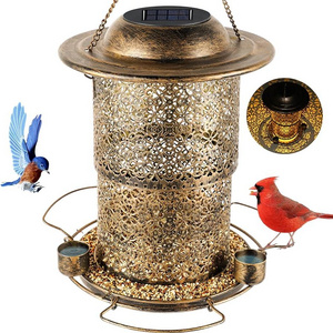 Solar Bird Feeders for Outside Clearance Metal Bird Feeder for Outdoors Hanging Weatherproof w/Metal Chains & Hook Garden Decor