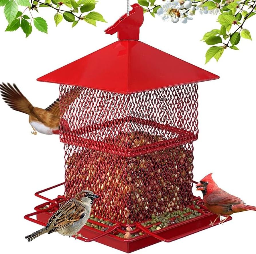 Bird Feeder for Wild Birds Retractable Capacity Hanging Heavy Duty Metal Squirrel-Proof Bird Feeders for Outside Garden Yard