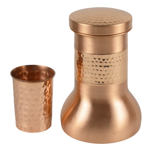 Premium Quality BPA Free Custom logo bedside copper hammered carafe for drinking fresh water at home or office beside