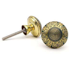 Home Decor Etched Brass Circle Knob - Drawer Pulls Drawer Knobs Gold Brushed Finish Cabinet Knobs and Pulls Solid Brass Metal