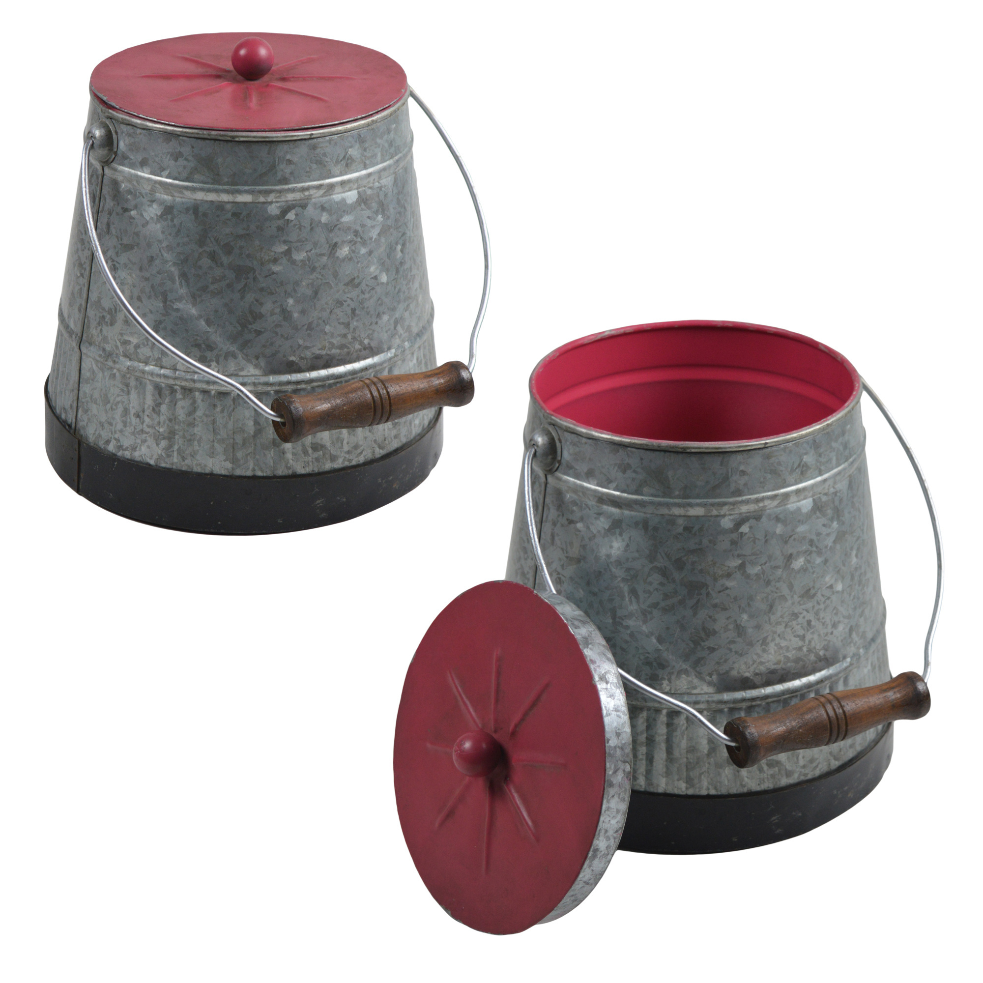 Superior Quality Iron Metal Design Bucket Galvanized Finishing Design Bucket With Wooden Material Bucket Handle Design