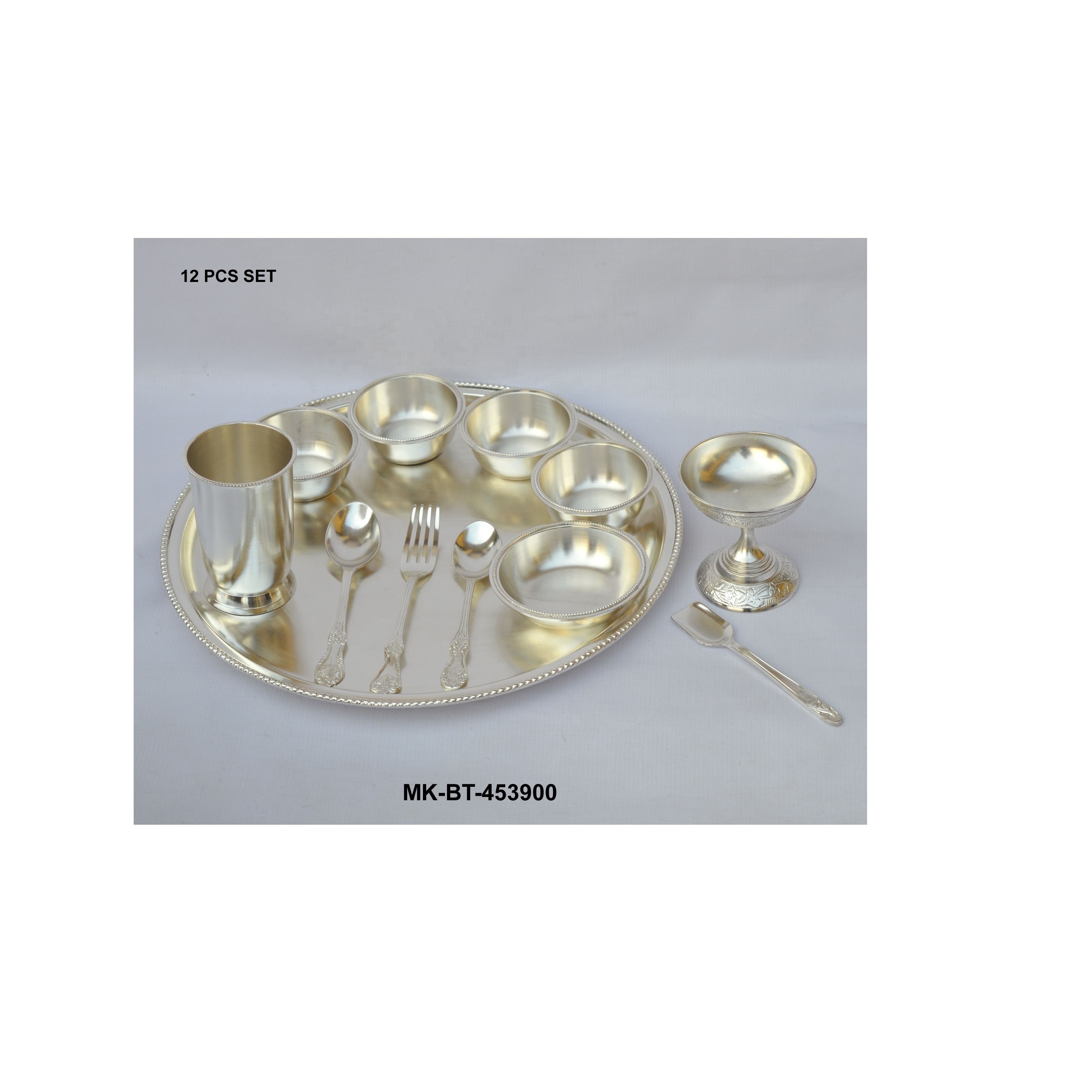 Traditional Brass Bhojan Thal Traditional Indian Dinner Set With Silver Finishing Brass Metal Design Serving Plate