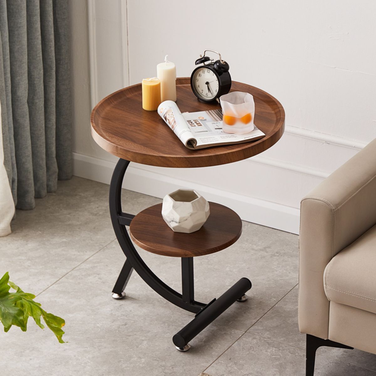 Nordic Stylish Side Table Bedroom Tea Living Room Coffee table Wood Top Bed Sofa Side Table with colorful Iron frame Furniture