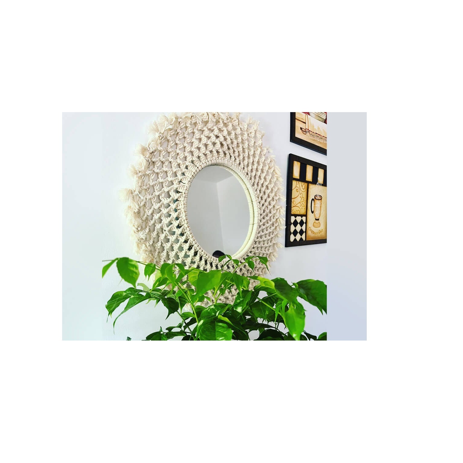 Modern Design Mirror Boho Style Macrame Fringe Wall Hanging Round Mirror Art Decoration Homes Hotels Home stay Resorts