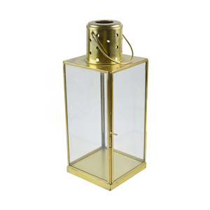 Top Quality Glass With Iron Metal Lantern For Fire Place Decorative And Garden Decor Hanging Lantern Tealight Holder