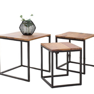 Modern Luxury Nesting Tables Set Three Custom Living Room Sofa Side Table Eco material Wooden Top Metal Base Tables