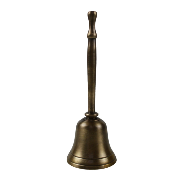 Premium Quality Brass Gold Color Large Size Bell With Brown Wood Handle Prime Quality Round Shape Brass Hand Bell For Sale