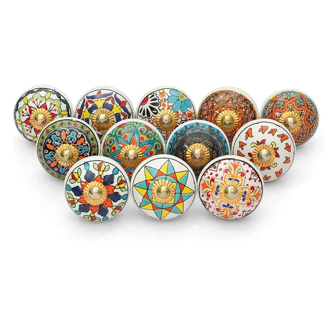 Floral Print Ceramic door Knob Modern Design Cupboard Door Knobs Drawer Pull Handles best selling less price knobs