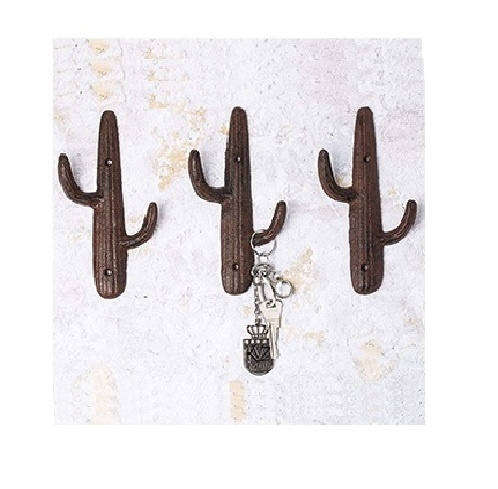 Set of 3 Hooks Cast Iron Cactus Double Wall Mounted Hooks/Hangers - Decorative Wall Mounted Hooks for Coats Bags Towels