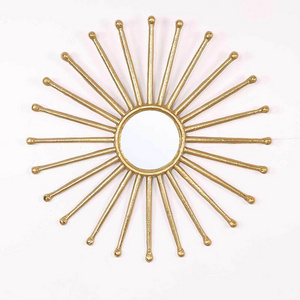 Unique Design Sunburst Big Leaf Shaped Gold Metal Wall Decorative Antique Mirror for Home(Living Room) and Hotel/Office Decor