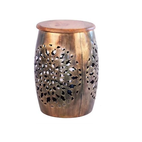 Beautiful Metal T Sitting Stool Wooden Brass Beautiful Carving Design Side Table Living Room Home Decor|Office Decoration