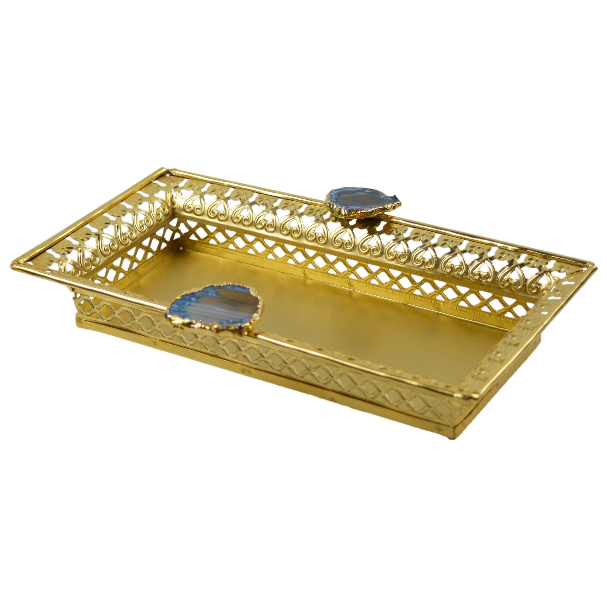 Coaster Agate Design Handle Tray For Food Serving And Decorative Design Restaurant Hotel Decor Metal And Agate Display Tray