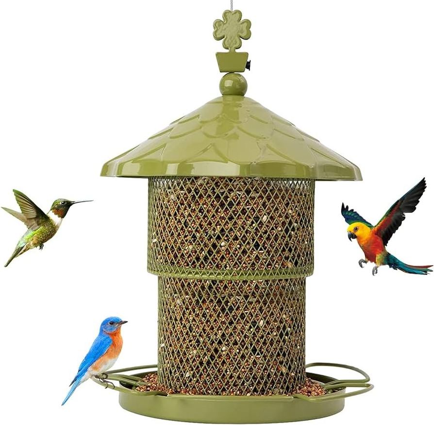 Solar Bird Feeders for Outside Clearance Metal Bird Feeder for Outdoors Hanging Weatherproof w/Metal Chains & Hook Garden Decor