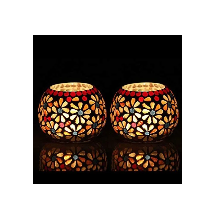 Amazon Hot Sale Colorful Glass Votive Candle Holder Handcrafted Mosaic Tealight Holder For Wedding And Home Decoration