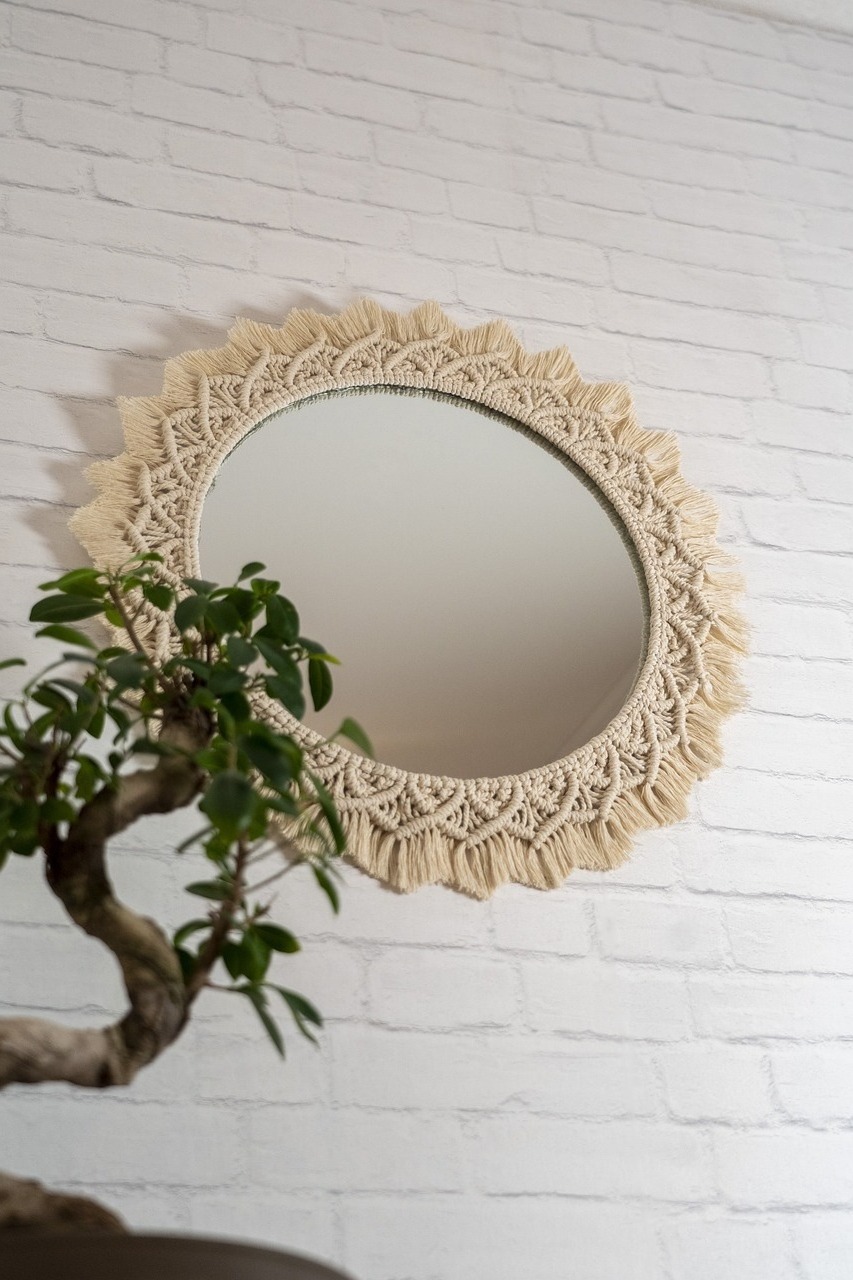 Modern Design Mirror Boho Style Macrame Fringe Wall Hanging Round Mirror Art Decoration Homes Hotels Home stay Resorts