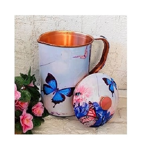 New Enamel Finished Butterfly Design Pure Copper Pitcher For Drinking Purpose In New Style Copper Jug For Home And Kitchen